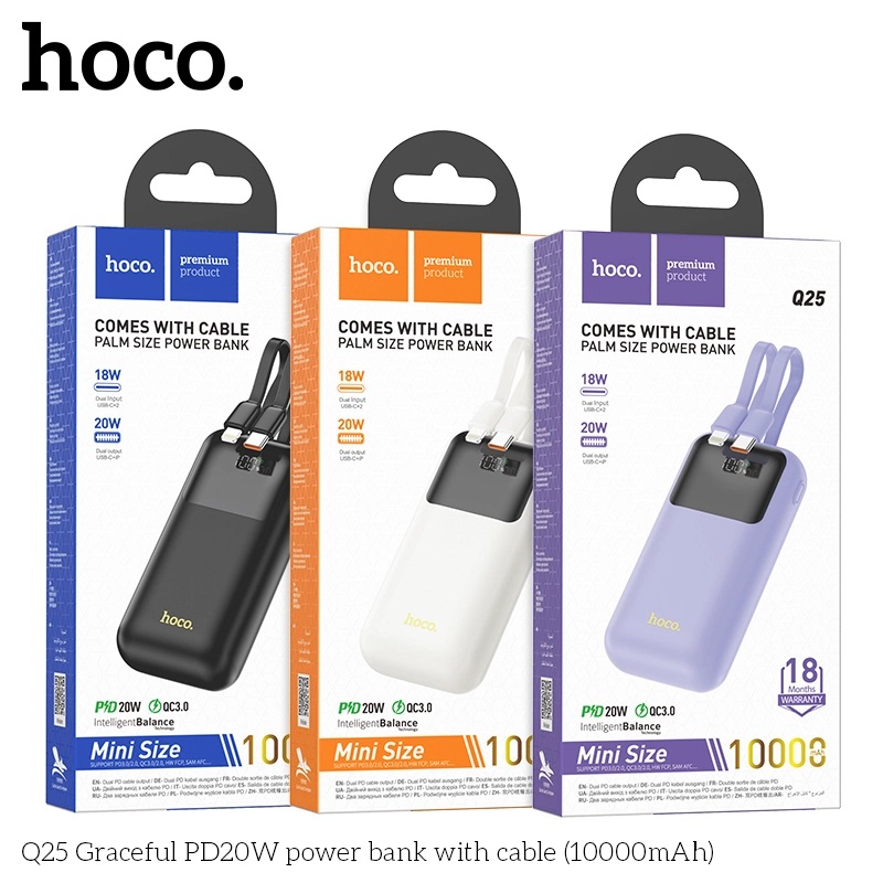 Sạc dự phòng kèm cáp Hoco Q25 20w 10.000mah