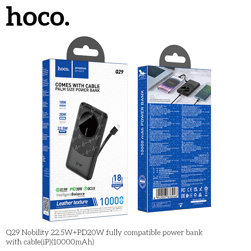 Pin sạc dự phòng Hoco Q29 22,5W 10.000mah cáp lighting iphone