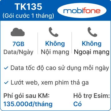 Sim Mobilefone 5G TK135 7g/Ngày