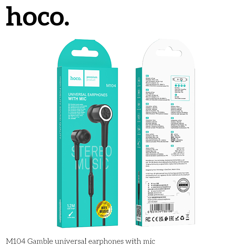 Tai nghe dây Hoco M104 đầu tròn 3.5