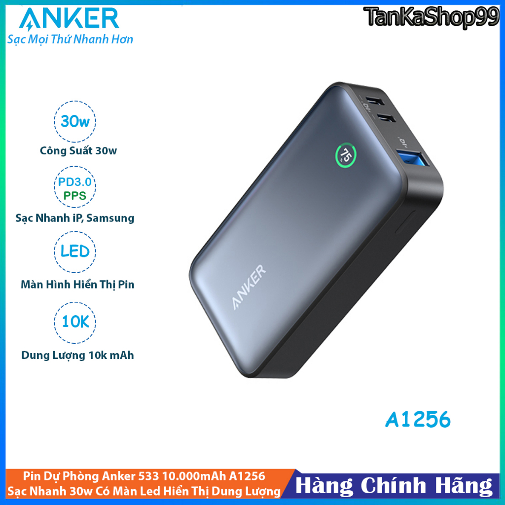 Pin Sạc dự phòng Anker 533 2C1A 30W 10000mah Trọng phú mobile