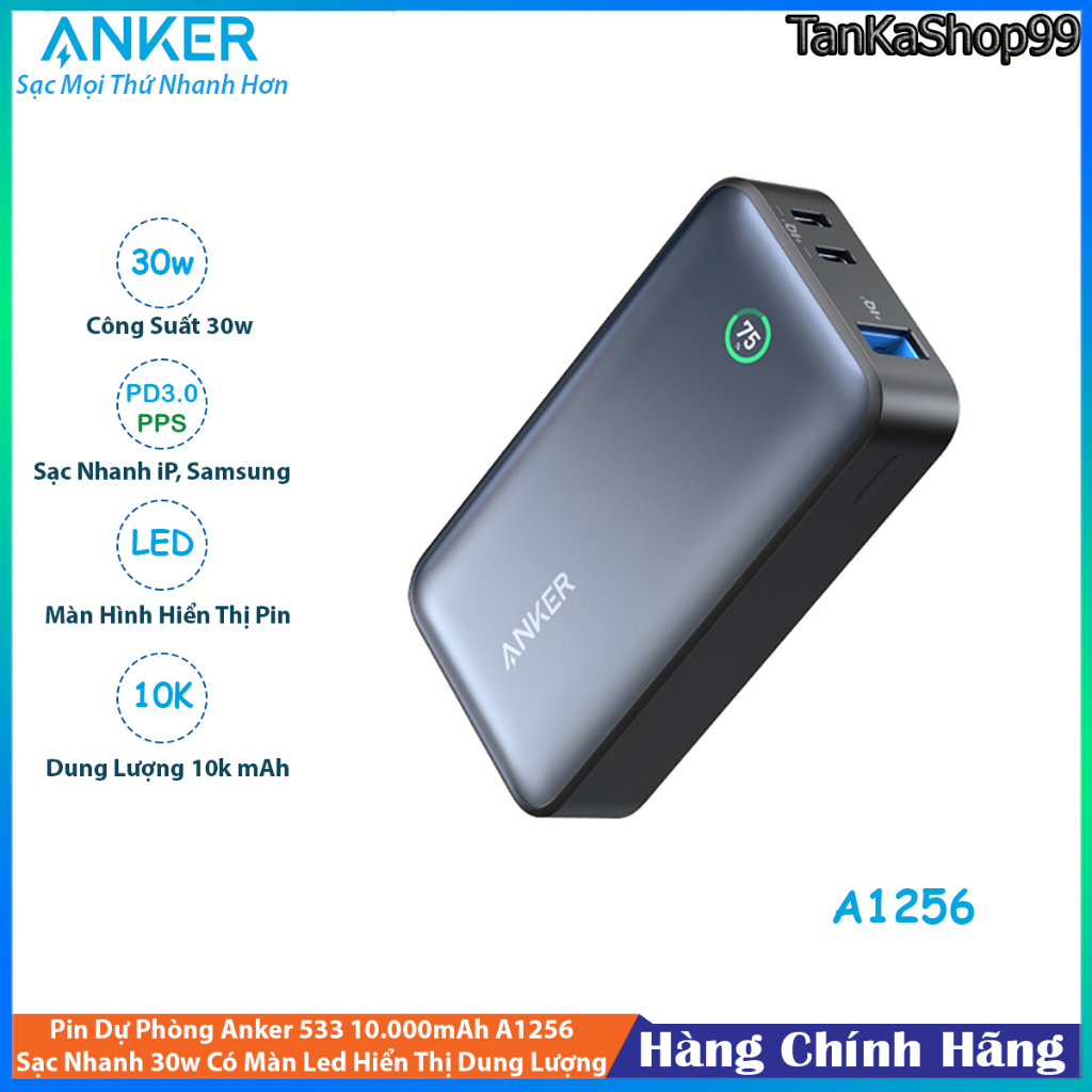 Sạc dự phòng Anker 533 2C1A 30W 10000mah