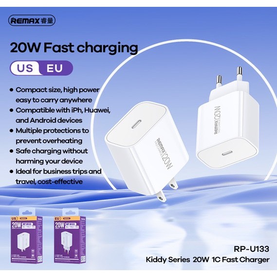 Cốc sạc nhanh REMAX RP-U133 EU/US 20W 1 cổng Type C