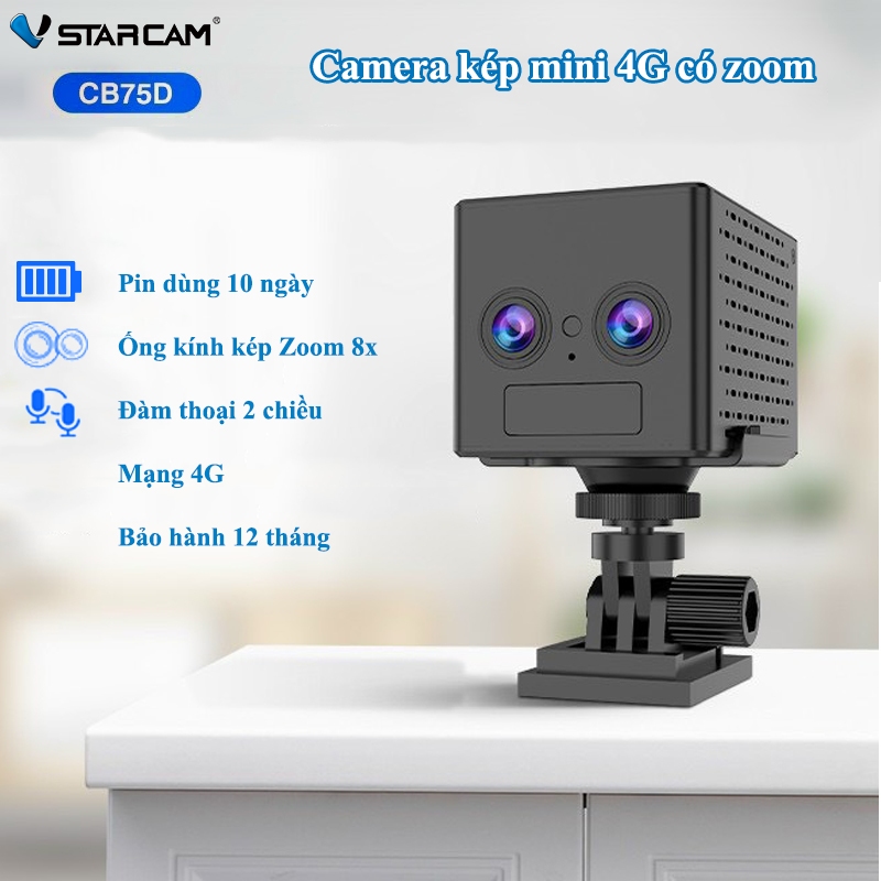 Camera mini sim 4g Vstarcam CB75D (2 Mắt) Pin Sử Dụng 10 Ngày