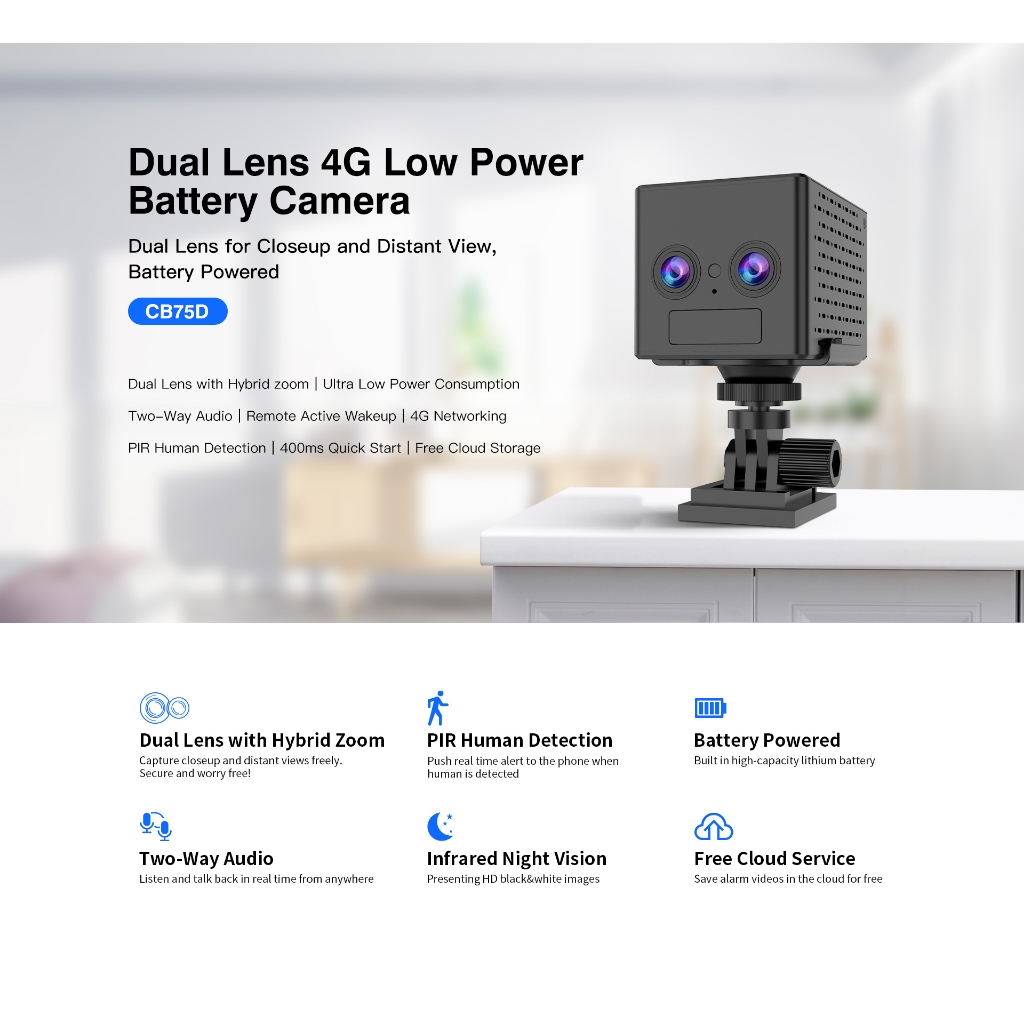 Camera mini sim 4g Vstarcam CB75D (2 Mắt) Pin Sử Dụng 10 Ngày