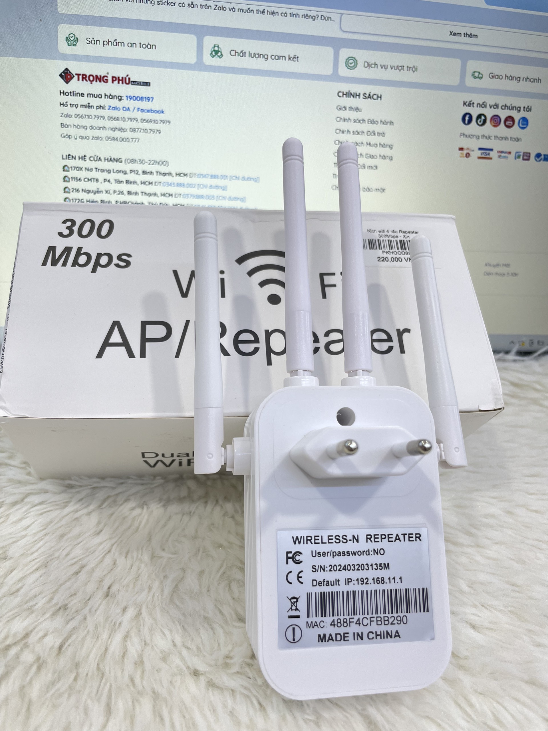 Kích wifi 4 râu Repeater 300Mbps