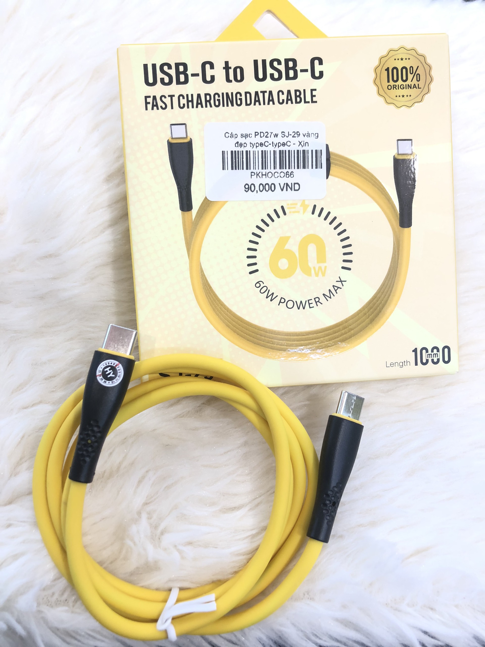 Cáp sạc PD27w SJ-29 vàng đẹp typeC-typeC