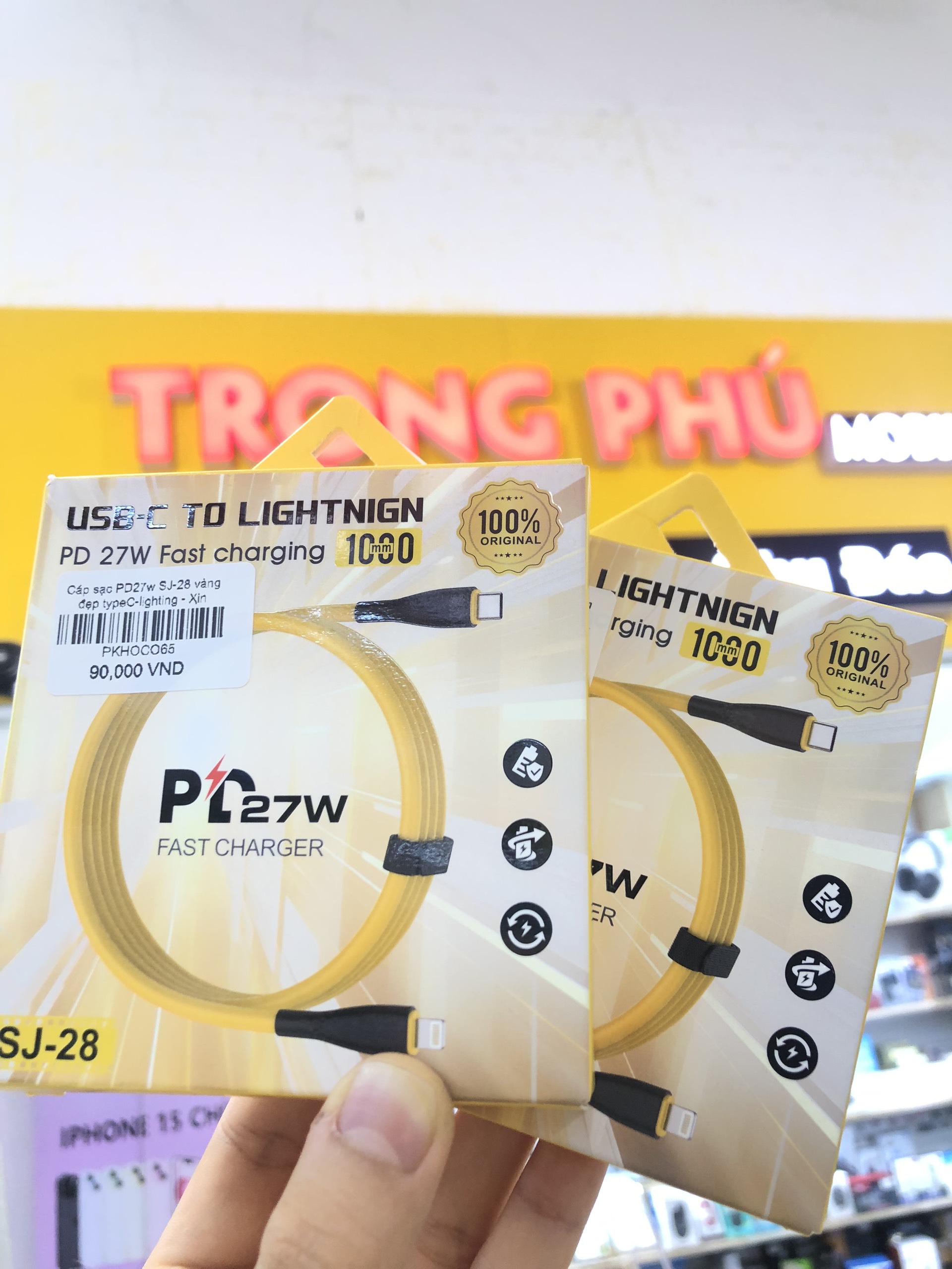 Cáp sạc PD27w SJ-28 vàng đẹp typeC-lighting