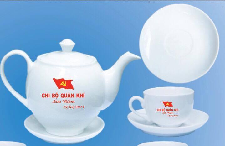 Chi Bộ Quân Khí Đặt Ấm Chén Bát Tràng in Logo
