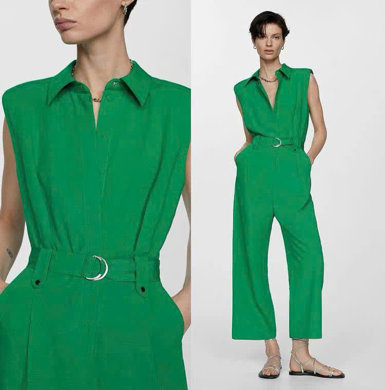 Jumsuit MNG cổ bẻ vai chờm kèm belt 2 màu