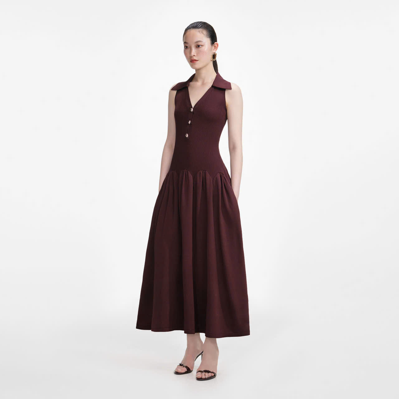 VÁY MIDI DỆT KIM GÂN NÂU