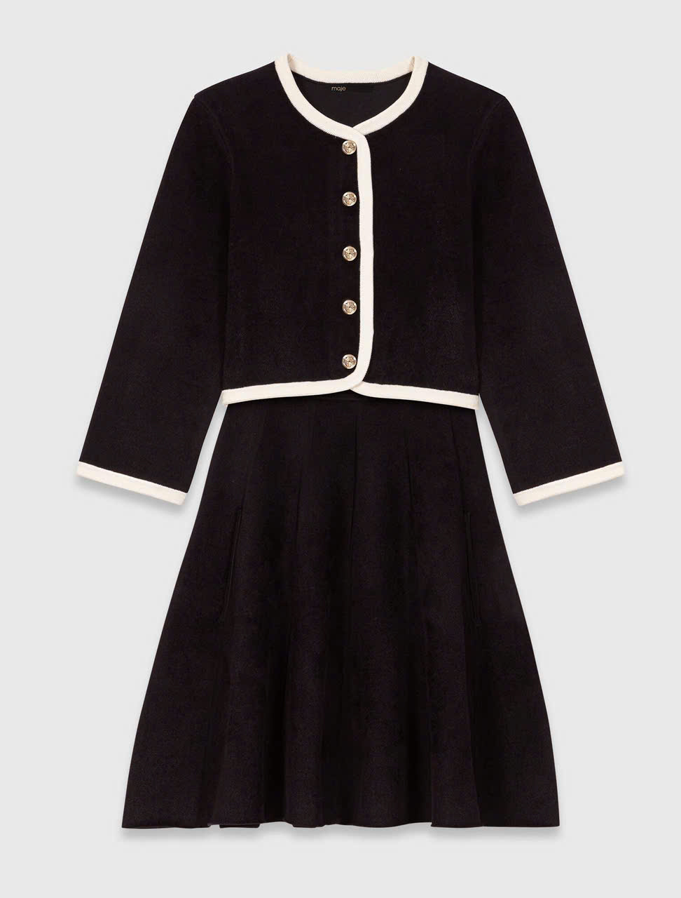 Áo cardigan cổ tròn viền trắng