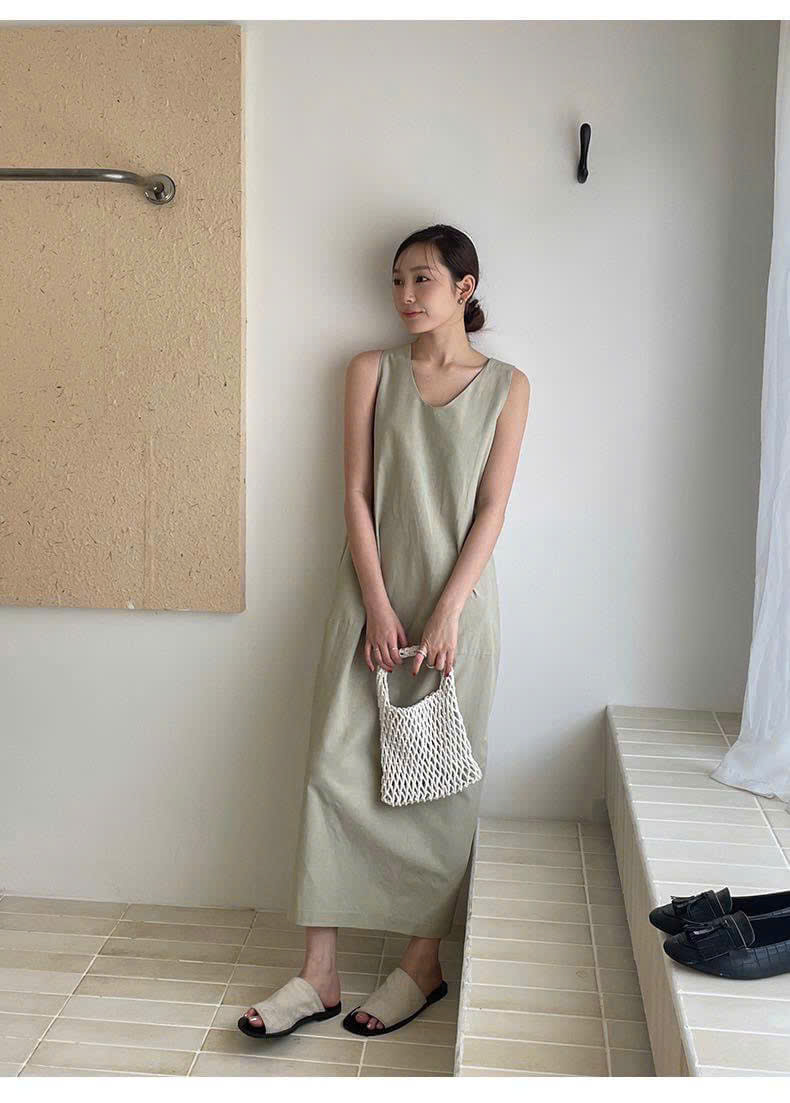 Váy suông 2 dây bản to The Mind xoắn lưng Freesize 3 màu