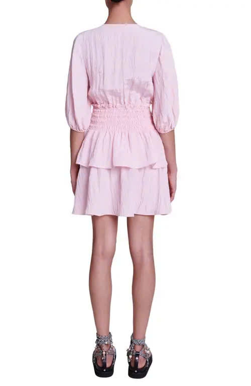 Váy Maje hồng cotton đũi dáng xếp ly ngắn