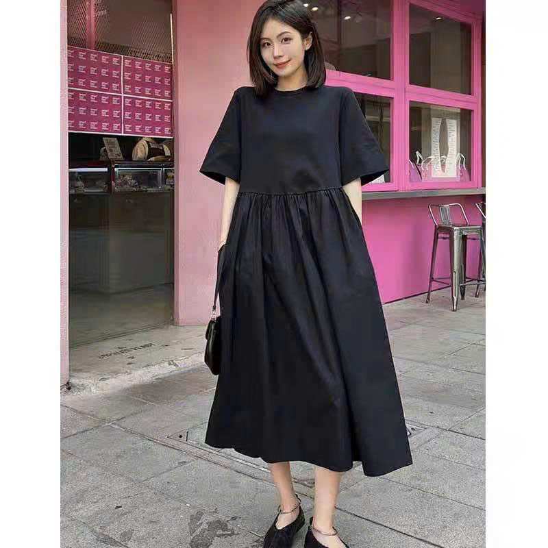 Váy thun COS babydoll cổ tròn