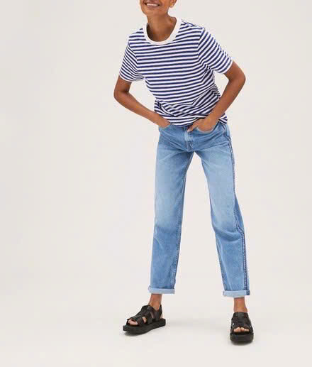Quần jean dáng baggy Rauph Lauren xanh viền sọc đen