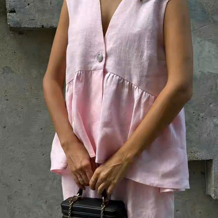 Set Zara linen màu hồng
