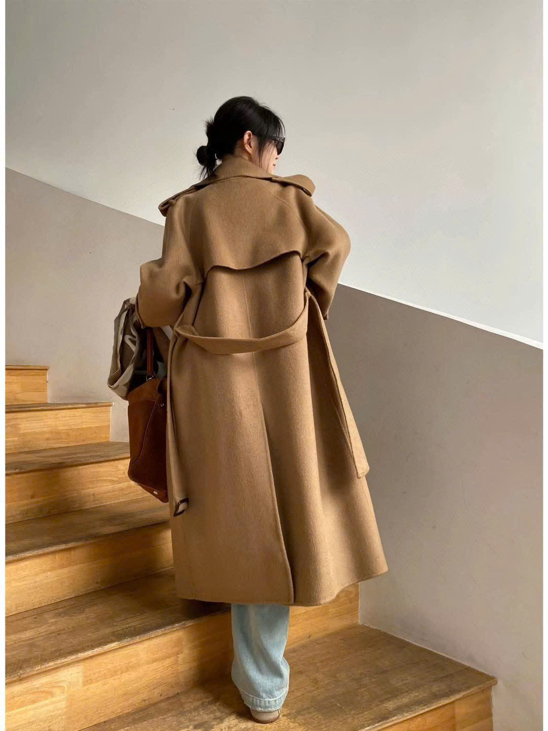 Măng to dạ ép Max Mara màu da bò dáng dài