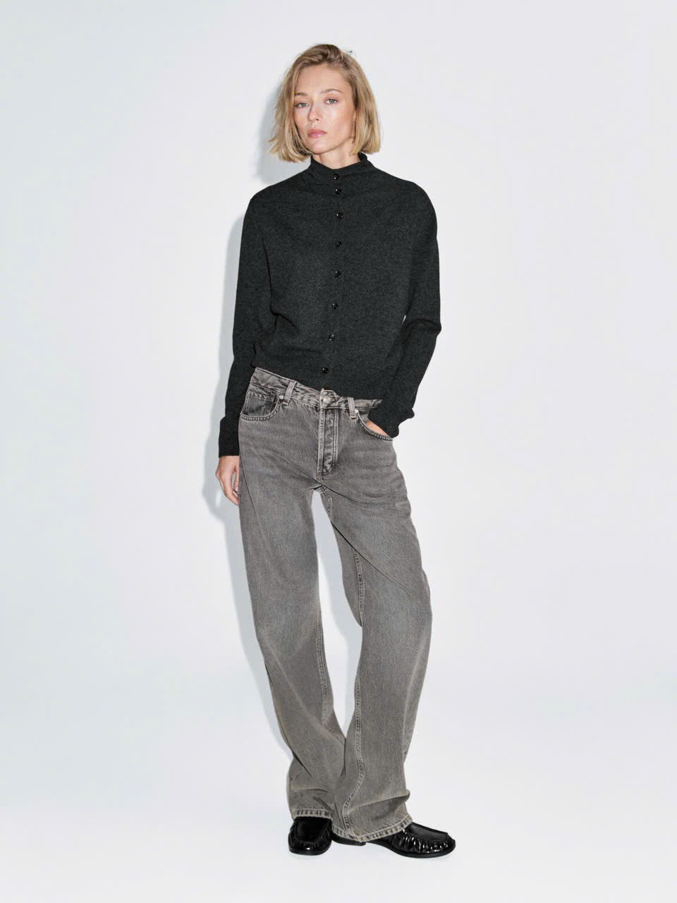 ÁO CARDIGAN DỆT KIM CỔ CAO 100% LEN