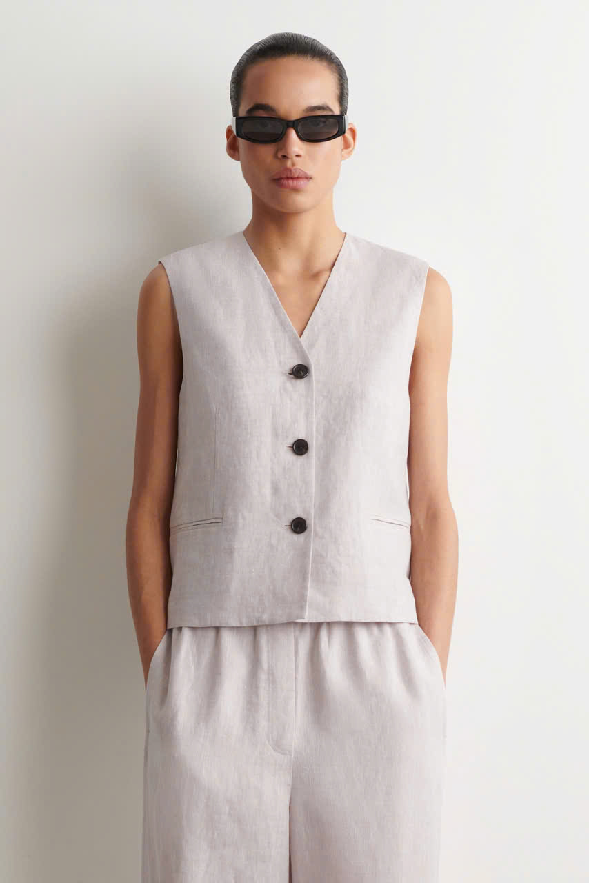 ÁO CHANI VẢI LINEN+QUẦN ỐNG RỘNG BẰNG VẢI LINEN CÓ EO CO GIÃN