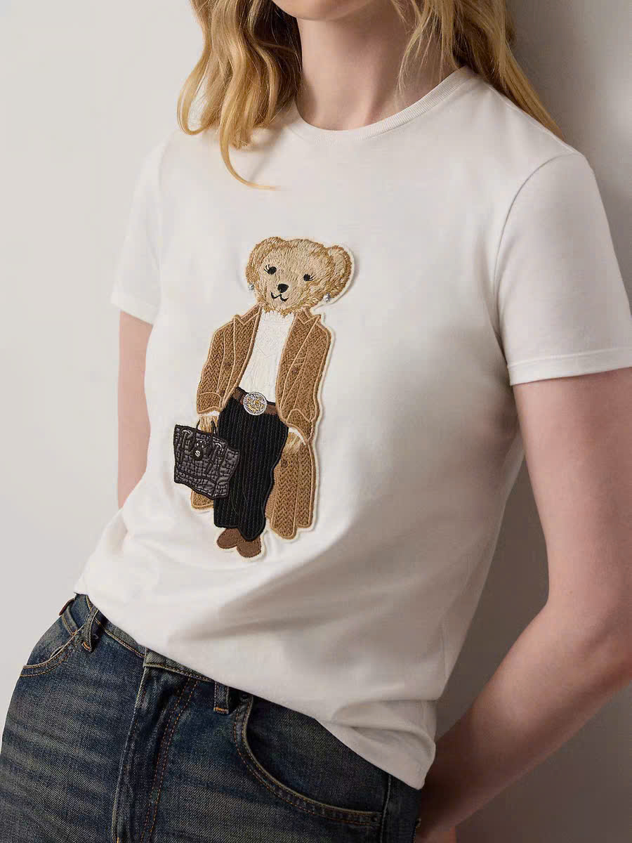 Áo thun cotton hình gấu Polo mùa thu