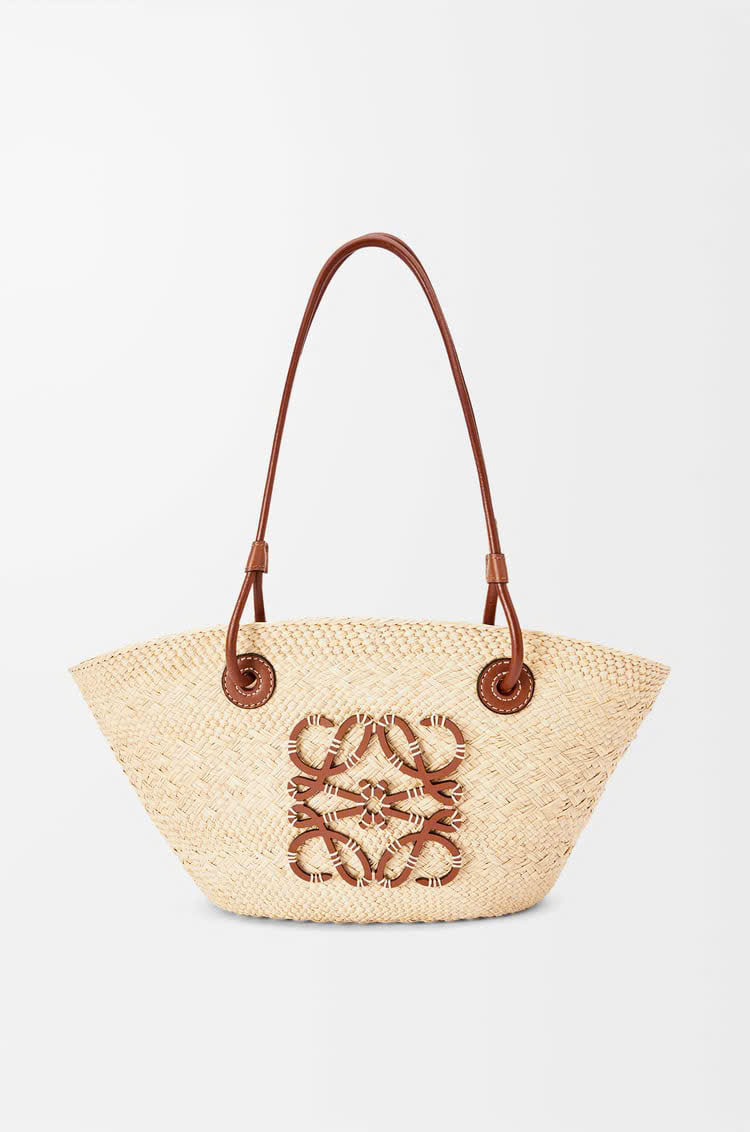 Túi Anagram Basket nhỏ làm từ lá cọ iraca và da bê