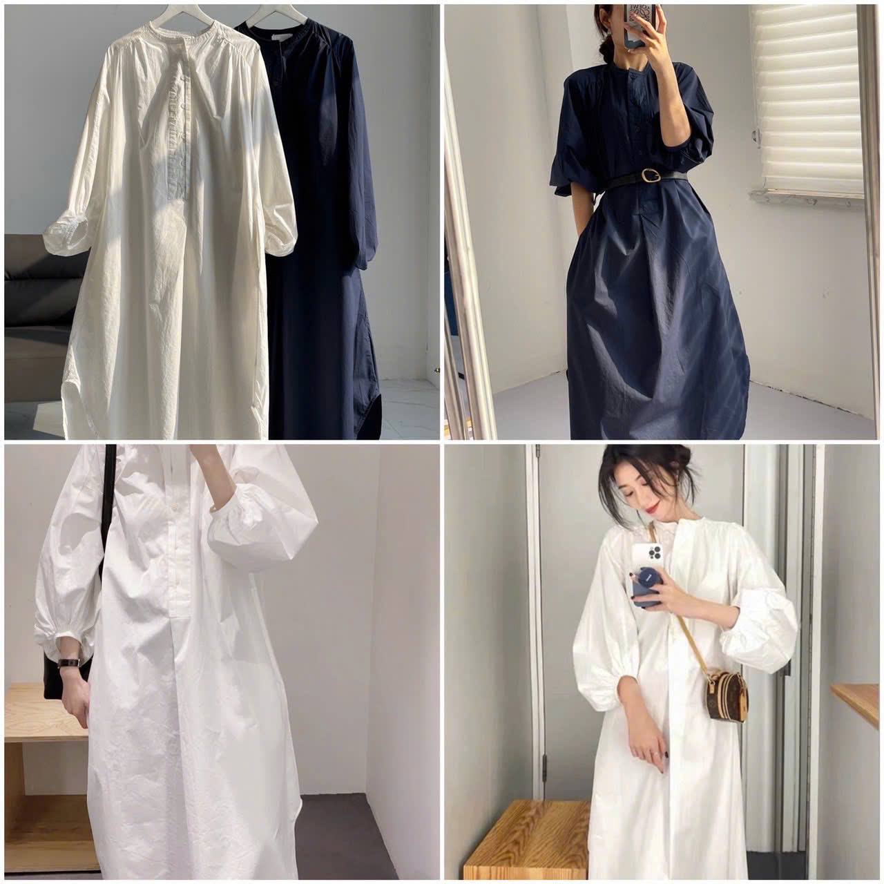Váy COS cổ tròn dày tay 2 màu dư xịn