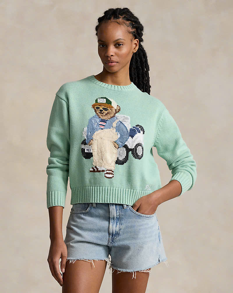 Áo len Polo BEAR gấu áo khoác nâu màu kem 100% cotton