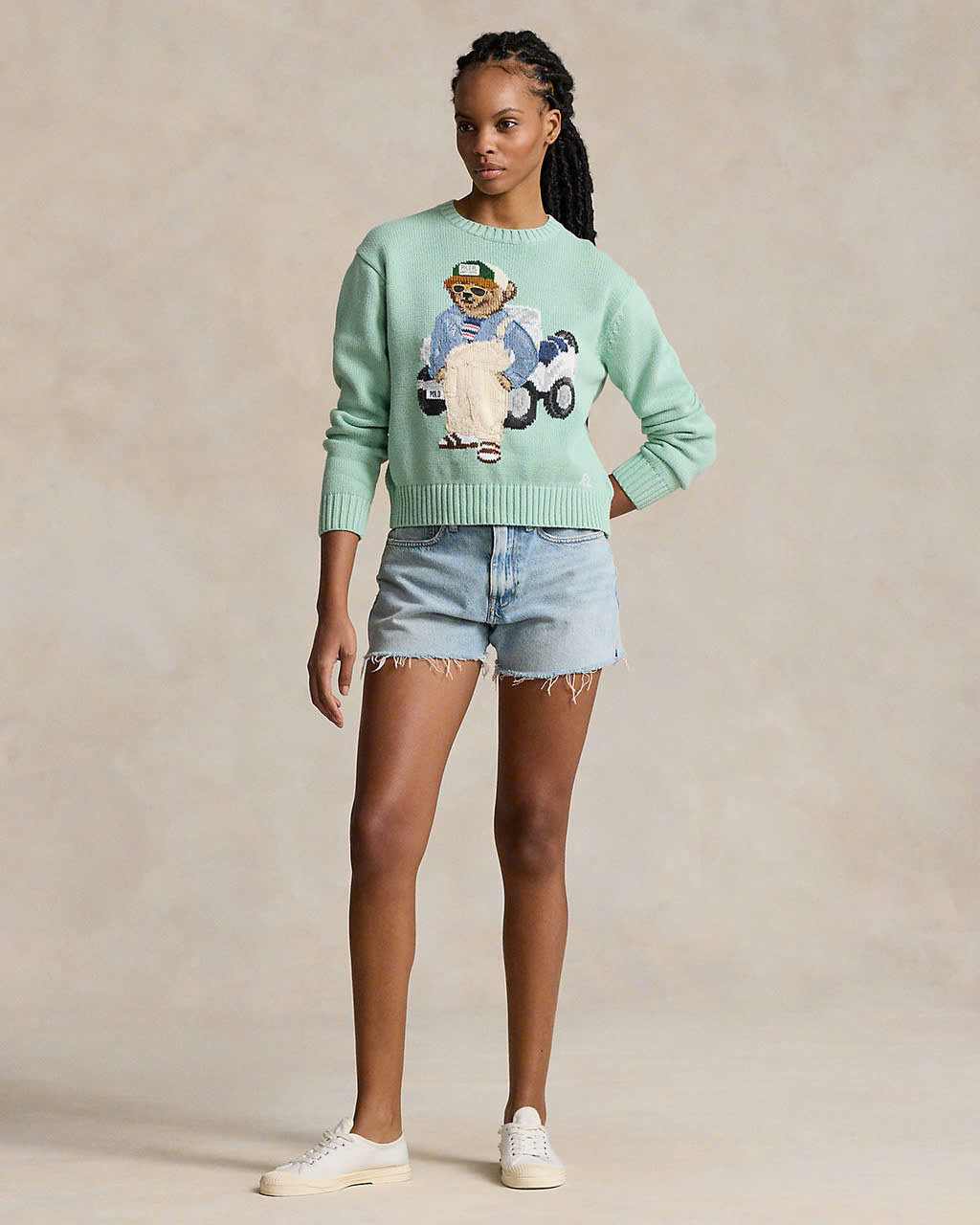 Áo len Polo BEAR gấu áo khoác nâu màu kem 100% cotton