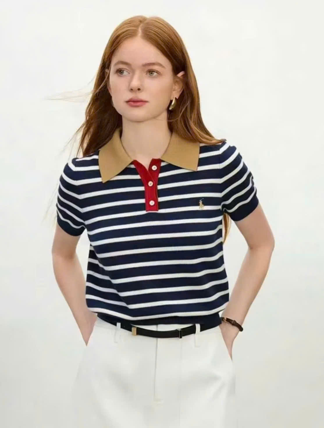Áo kẻ ngang Polo cổ bẻ dệt kim 2 màu