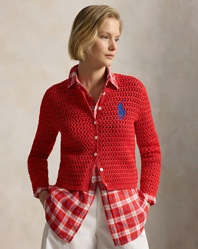 Áo khoác cardigan bằng cotton móc len Big Pony