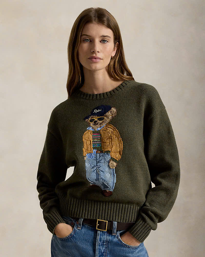 Áo len cổ tròn bằng cotton hiệu Polo Bear