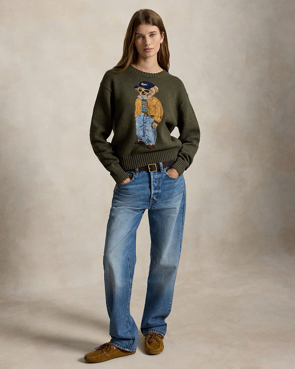 Áo len cổ tròn bằng cotton hiệu Polo Bear