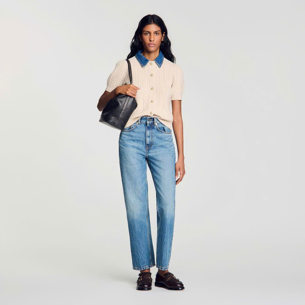 ÁO LEN CÓ CỔ DENIM