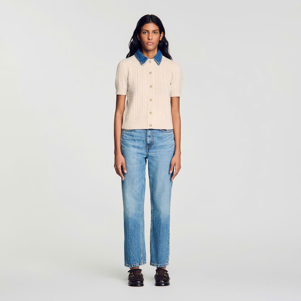 ÁO LEN CÓ CỔ DENIM
