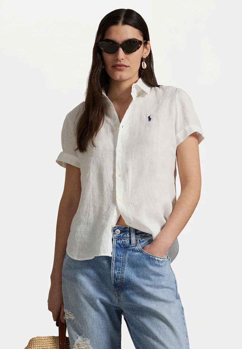 Sơ mi linen ngắn tay cổ đức