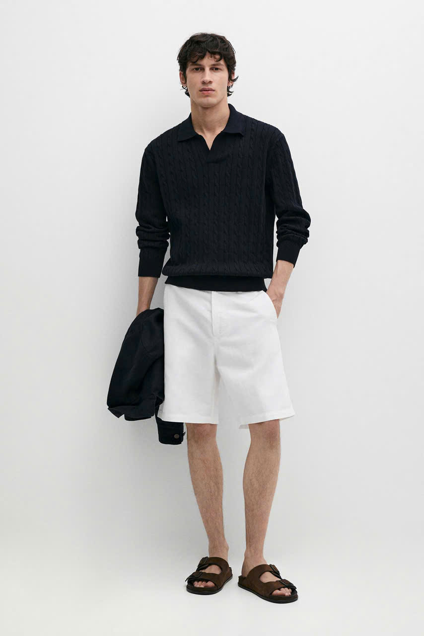 ÁO POLO DỆT KIM KIỂU CÁP 100% COTTON