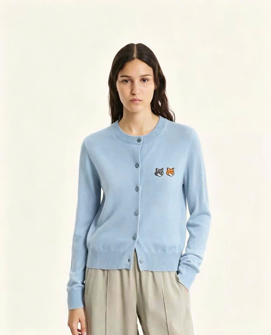 Áo len CDG Maison Kitsune logo 2 cáo 6 màu len 100% wool