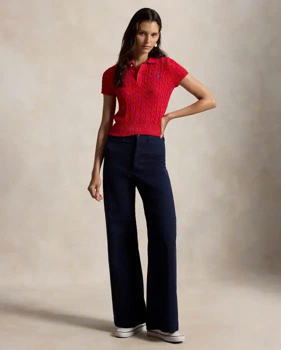 Áo polo dáng lửng bằng cotton dệt kiểu vặn thừng