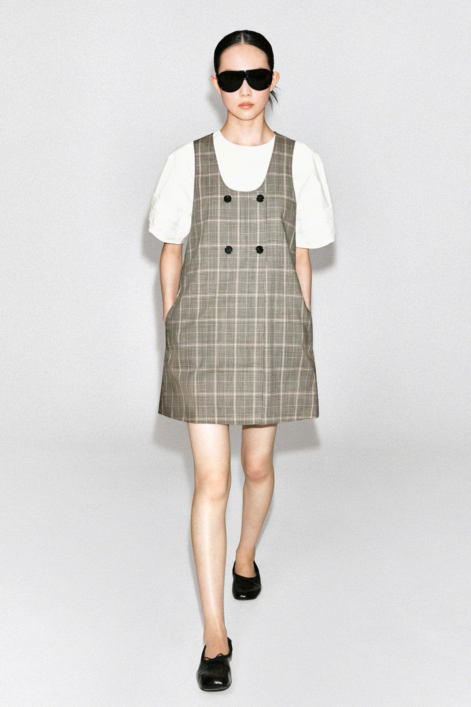 VÁY PINAFORE MINI LEN CA RÔ