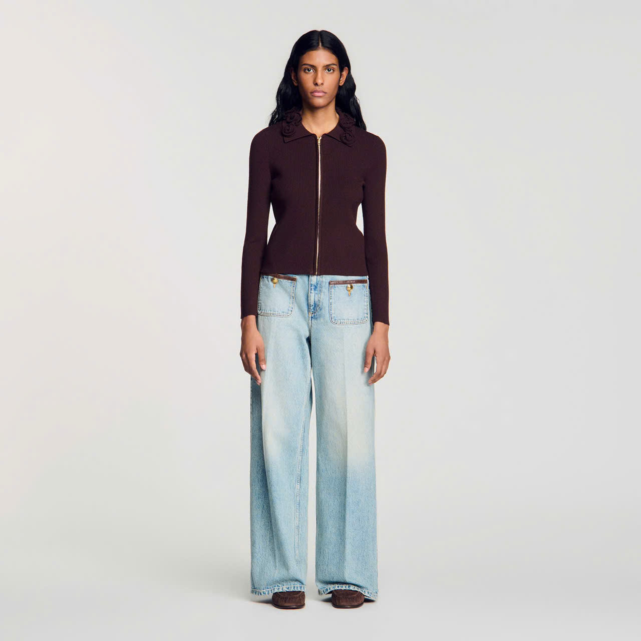 ÁO CARDIGAN SANDRO CỔ HOA