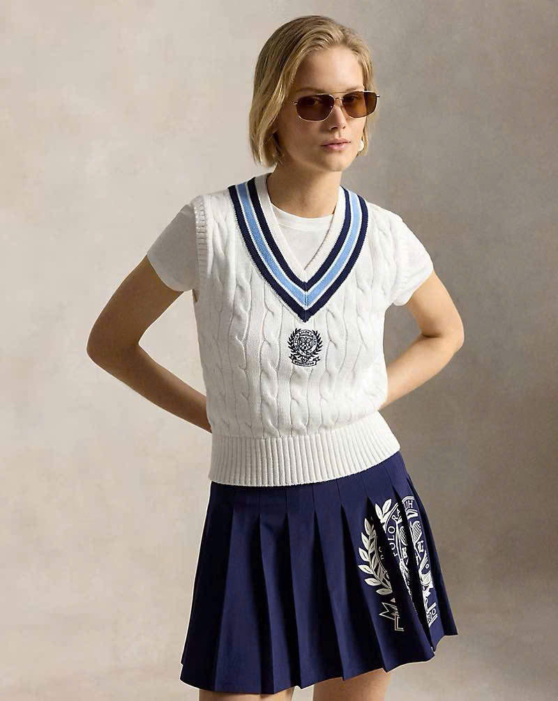 Áo vest POLO RL cotton dệt kim kiểu Wimbledon