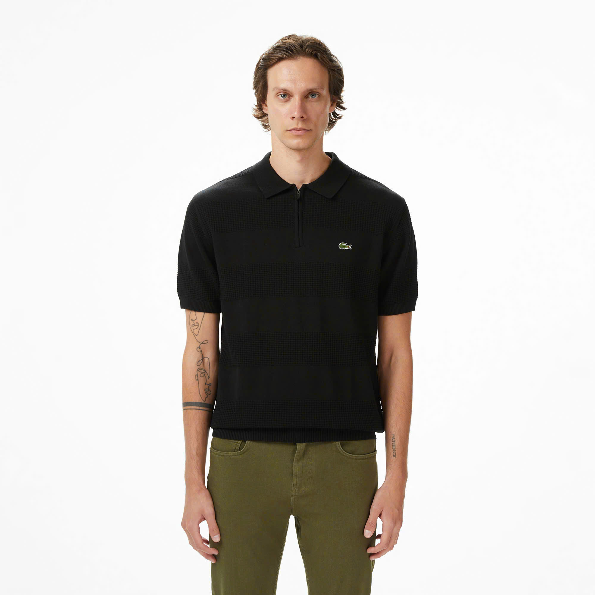 Áo len nam Lacoste ngắn tay cổ đức logo ngực 100% cotton