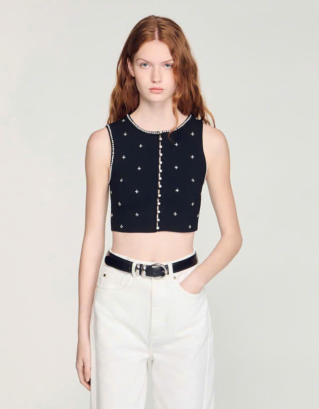 ÁO CROPTOP DỆT KIM THÊU ĐÍNH ĐÁ QUÝ