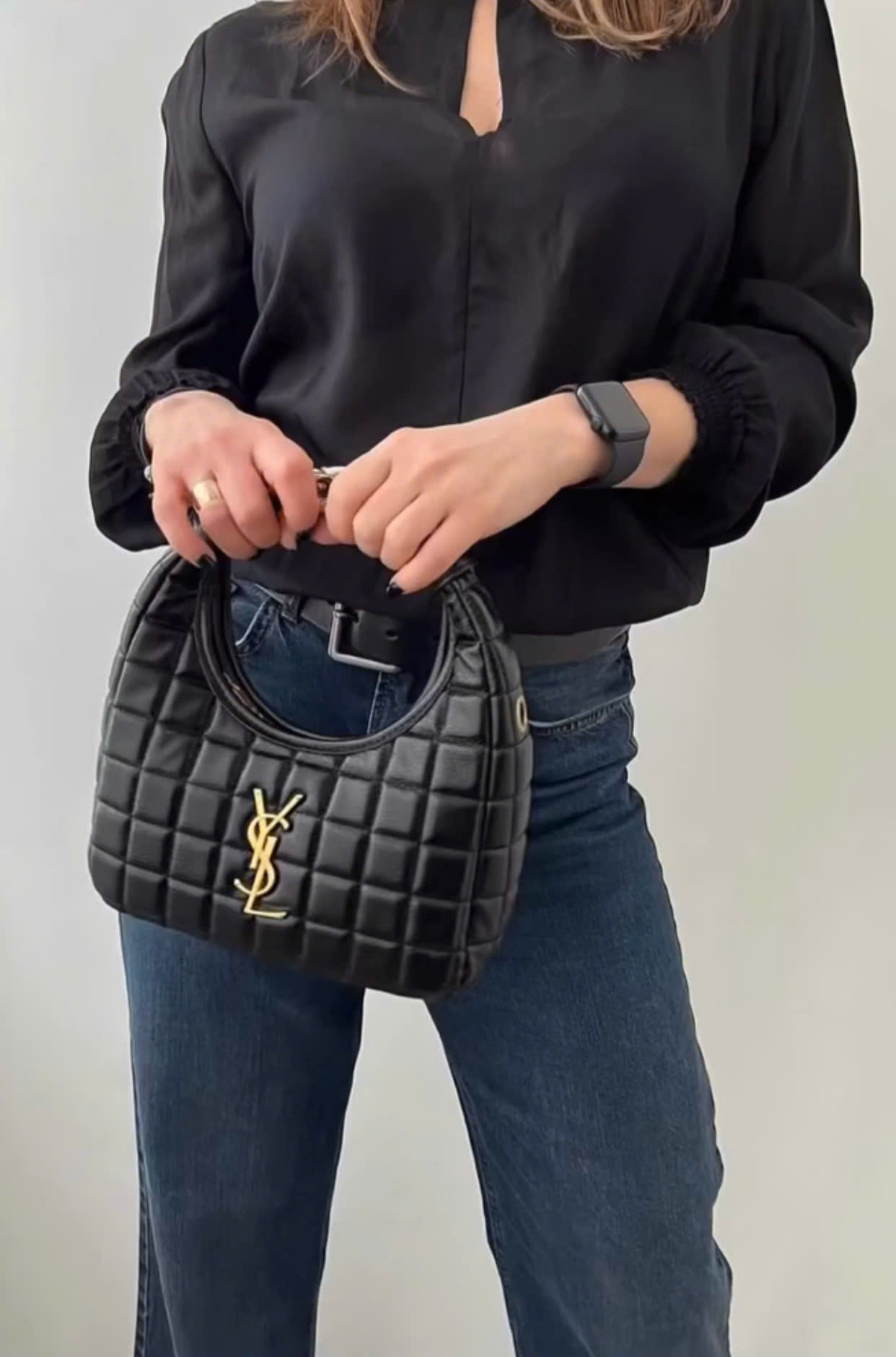 Túi YSL trần trám đen quai xích