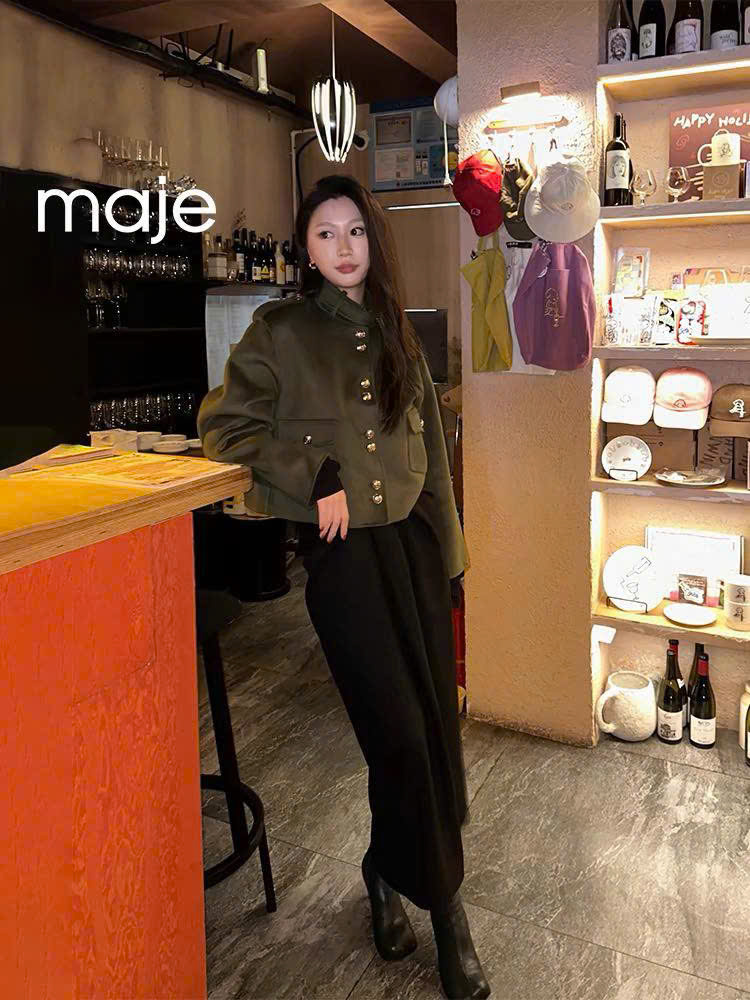 Áo khoác dạ ép MAJE rêu