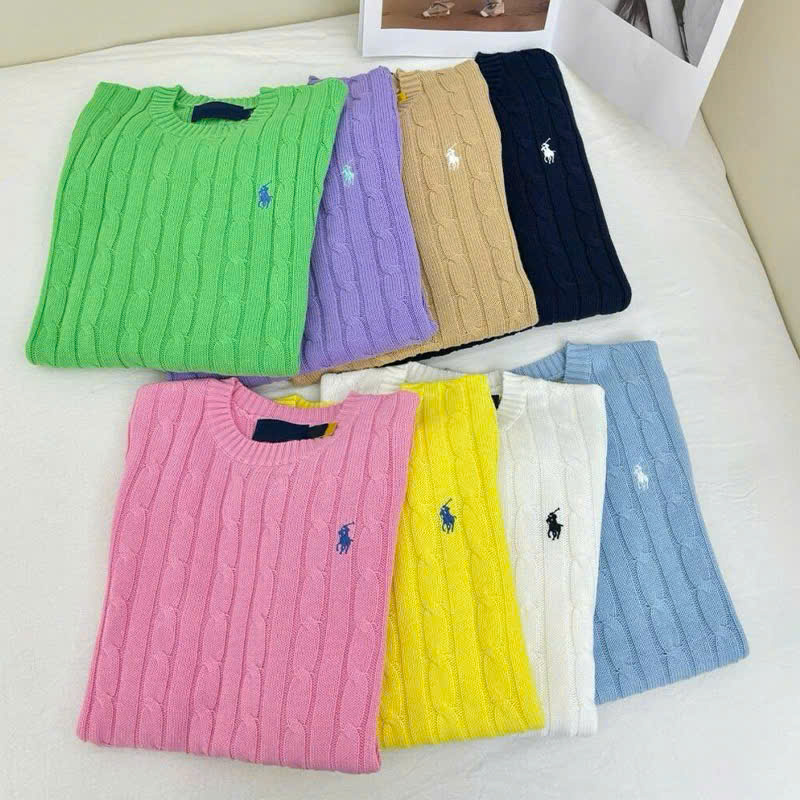 Áo len Polo  RL cổ tròn ngắn tay vặn thừng nhỏ