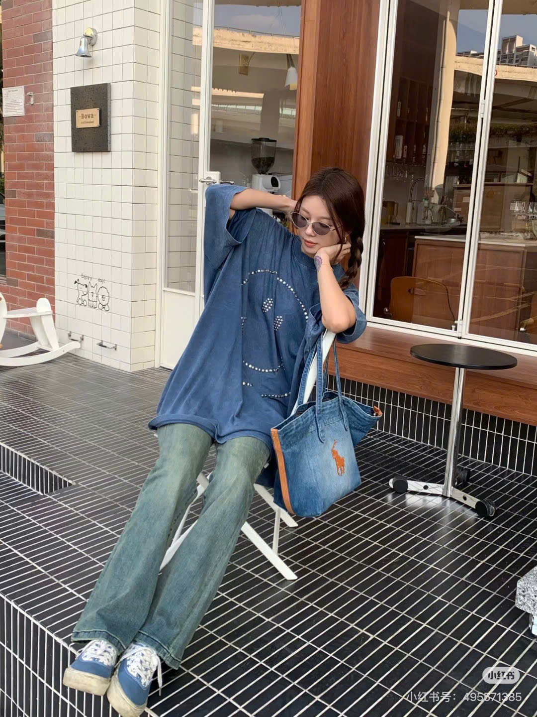 Túi tote denim Polo thêu ngựa