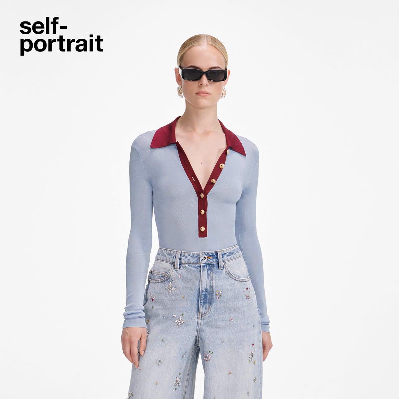 Bộ bodysuit dệt kim viscose màu xanh