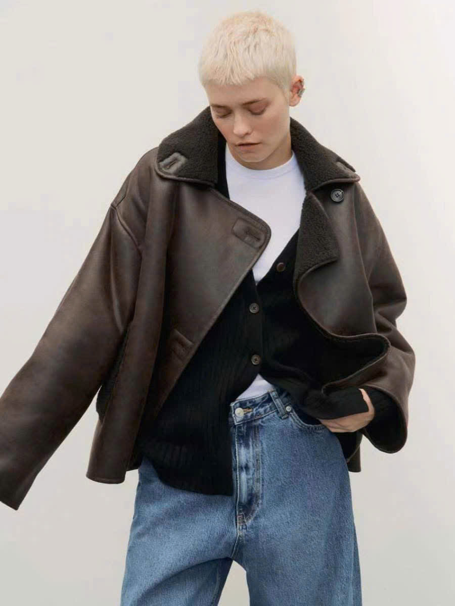 Áo khoác da lộn Zara cổ lông